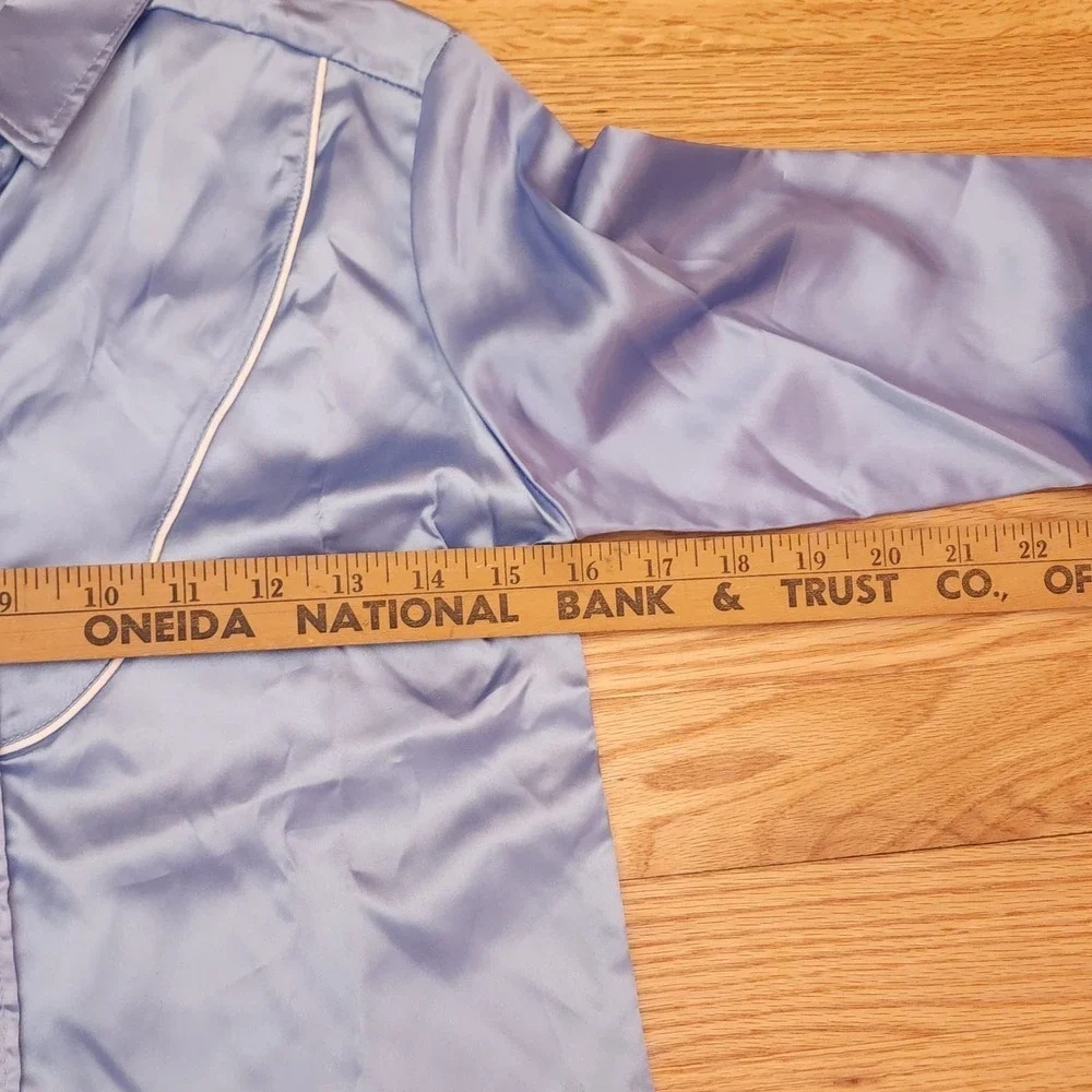Wrangler Satin Western Shirt‎ Periwinkle Blue Pearl Snaps Girls Size 14 Vintage